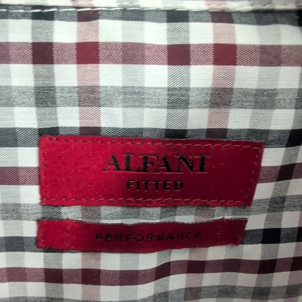 Alfani Gingham Checks Fitted‎ Performance Dress Shirt Multicolor Size L 16.5
